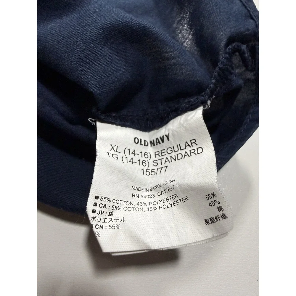 Old Navy Boys Navy Blue Short Sleeve Guayabera Embroidered Button Down Shirt XL